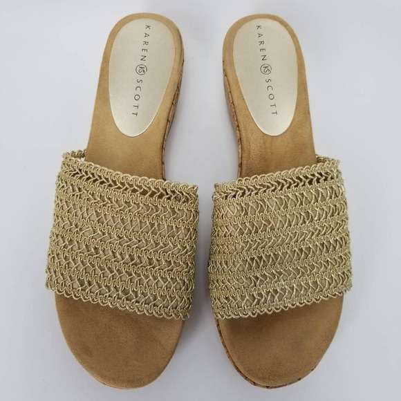 Karen Scott Womens Frankklyn Sandals Beige Cork Platform Heels Slip Ons 9 M - Picture 5 of 11